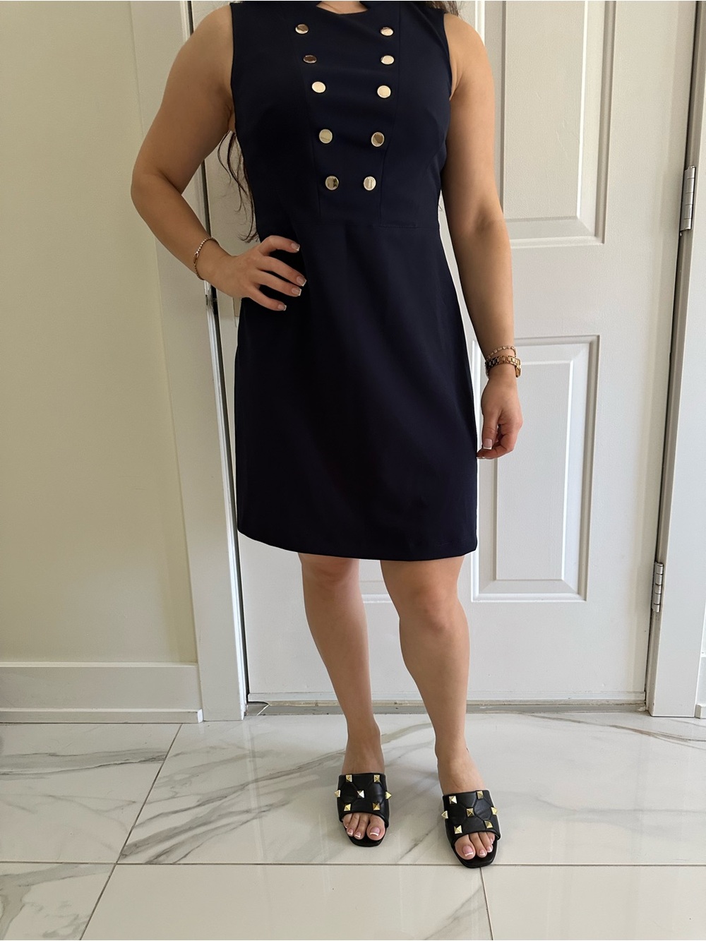 Tommy Hilfiger Navy Sleeveless Dress with Gold Buttons - Picture 6 of 8